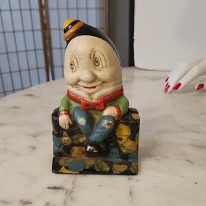 Antique | 1920's Hand Painted Cast Iron Humpty Dumpty Piggy Bank RARE